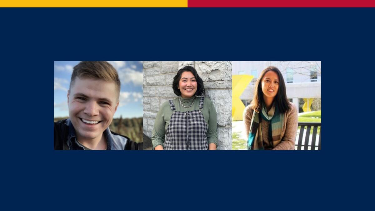 Headshots of Jacob DesRochers, Jane Mao, and Clarrisa DeLeon from left to right.